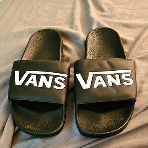 Size 12 Vans Black Slides with‎ White Logo